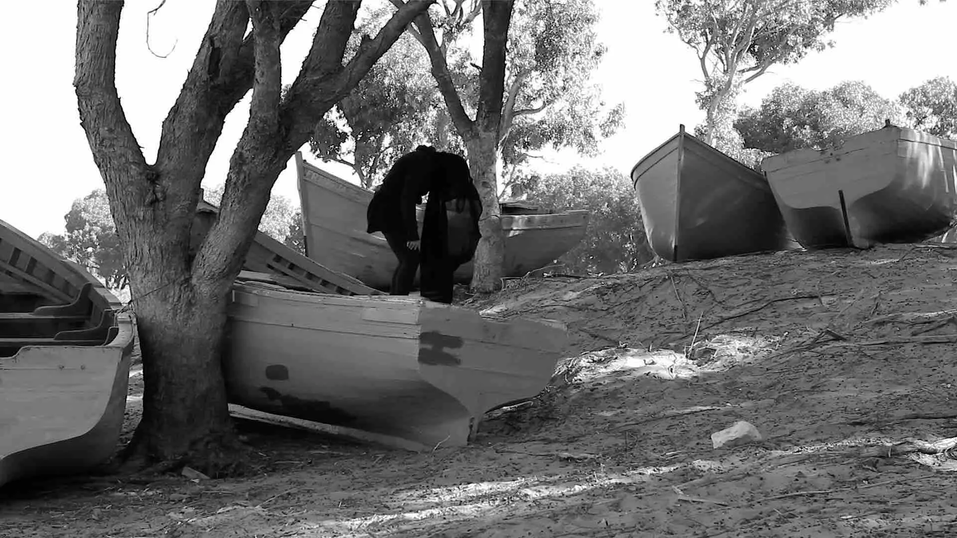 TRANSHUMANCE - person in the middle of boats